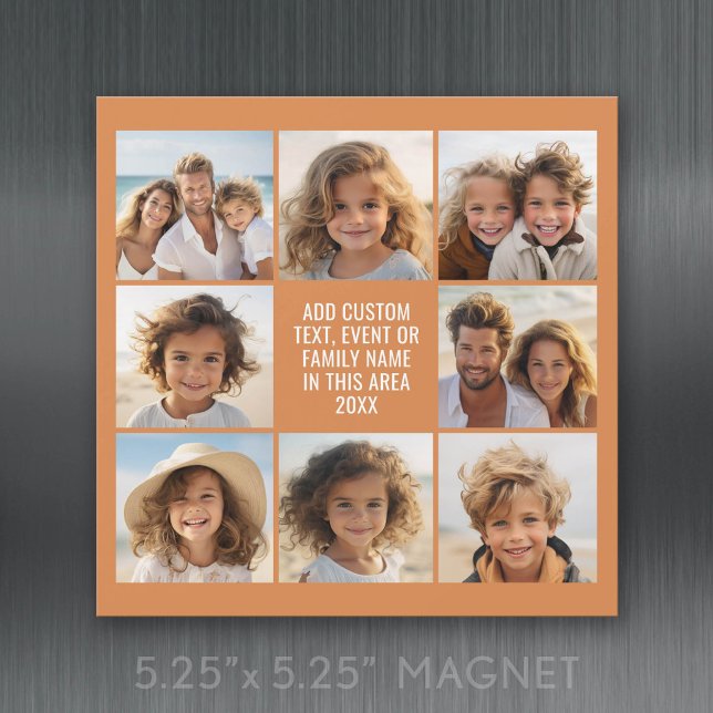 8 Fotokollage - Anpassad text - Magnet (Square Refrigerator Magnet Card)