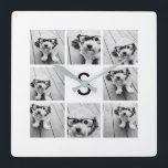 8 Fotokollage Anpassningsbar Monogram svartvitt oc Fyrkantig Klocka<br><div class="desc">Du kan använda Instagram-foton för den här designen. Använda 8-kvadratfoton för att skapa en unik och personlig gåva. Du kan också behålla hipster-valpen och göra ett trendig keepsaké. Om du behöver justera bilder klickar du på verktyg för att anpassa.</div>