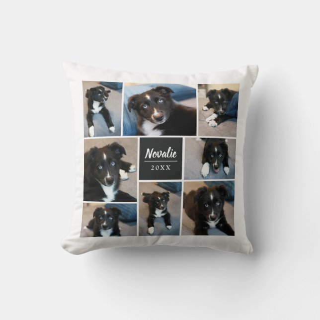 8 Fotokollage| Blommönster| Mjukt svart Kudde (Framsida)