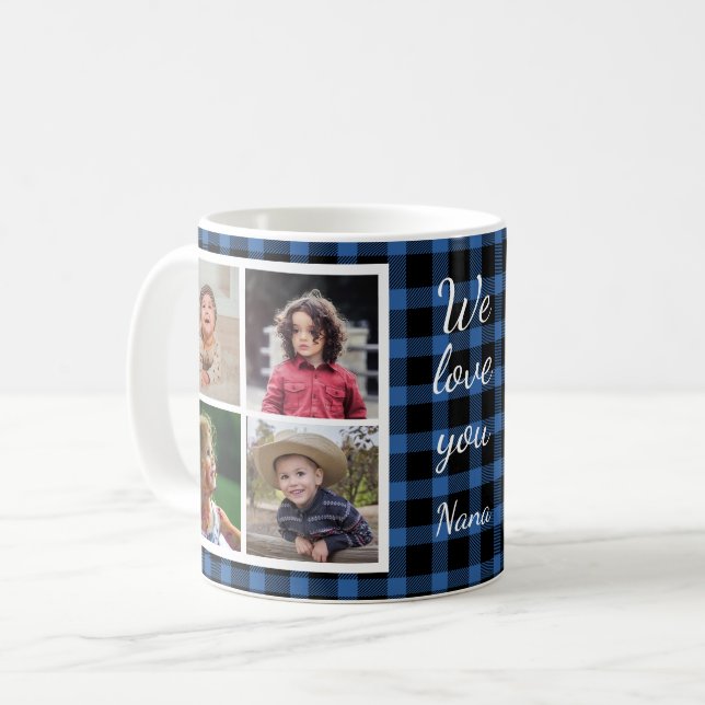 8 Fotokollage Blue Buffalo Plaid Grandma Kaffemugg (Framsida vänster)