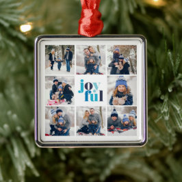 8-Fotokollage "Glatt" vinterblå typografi Julgransprydnad Metall