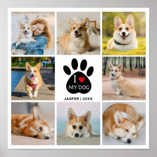 8 Fotokollage Hjärtat Jag älskar min hund Poster