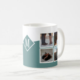 8 Fotokollage Instagram Monogrammed Grönt Kaffemugg