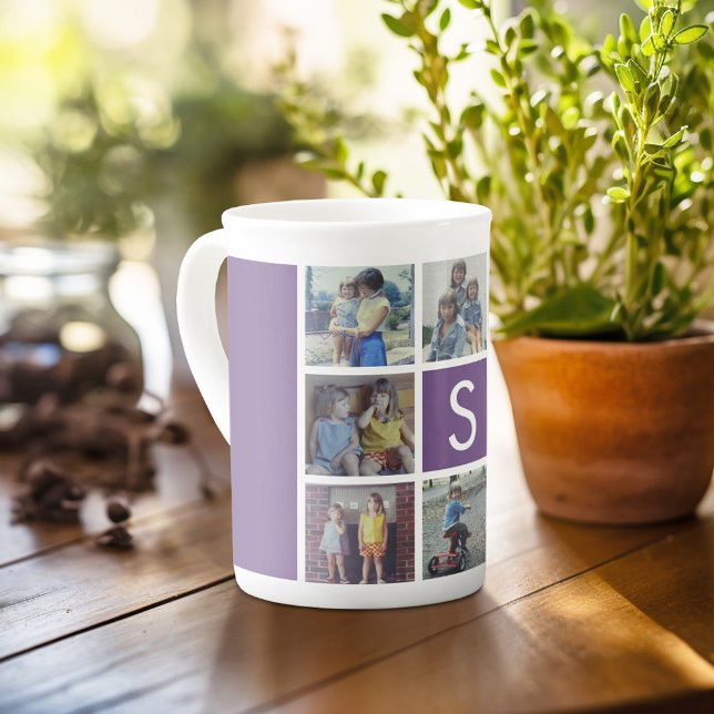 8 Fotokollage med ett Center Anpassningsbar Monogr Benporslin Mugg (Personalized mug with photos and text, customize completely in the advanced design area)