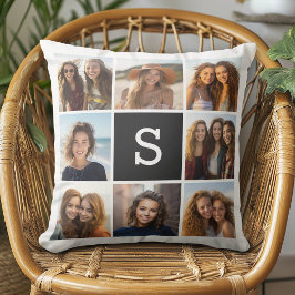 8 Fotokollage med svart-vit monogram Kudde