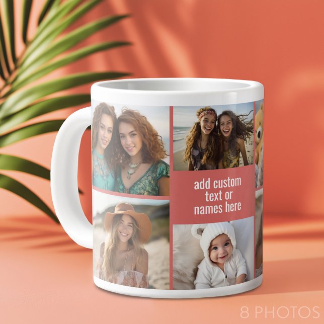 8 Fotokollage-minimalister - Ro och vitt rutnät Jumbo Mugg (Custom Photo Collage Mug)