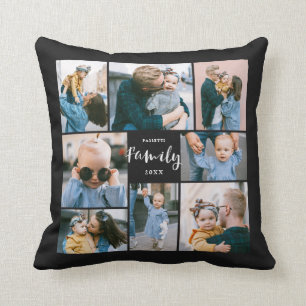 8 Fotokollage Modern Family Personlig Svart Kudde