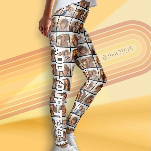 8 Fotokollage - Modern minimal grid med text Leggings (Custom Leggings with Photos)