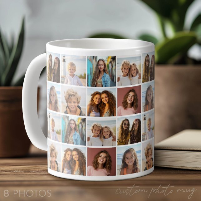 8 Fotokollage Mönster - Mönsterrutnät - Vit Kaffemugg (PATTERN with Photos repeated all over - Photo Mug with Lots of Photos)