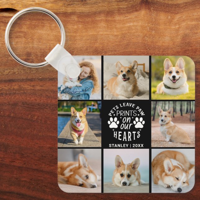 8 Fotokollage Pet-minnesminne Nyckelring (Framsida)