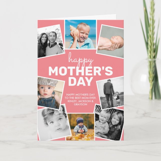 8 Fotos Kollage Rosa Glad mors dag Kort (Framsida)
