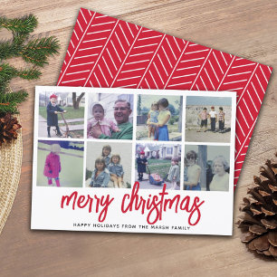 8 Fotoskollage - Glad jul röd mönster Julkort
