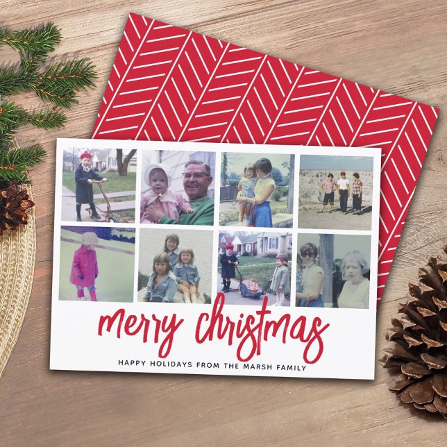 8 Fotoskollage - Glad jul röd mönster Julkort (Skapare uppladdad)