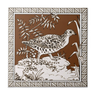 #8 i 12 Repro 1880s Minton Mocha Bird Series Kakelplatta