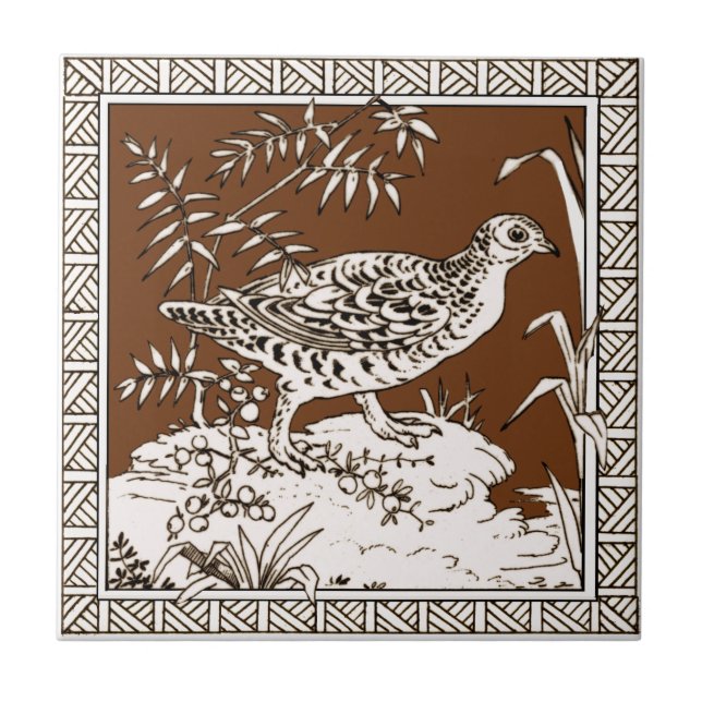 #8 i 12 Repro 1880s Minton Mocha Bird Series Kakelplatta (Framsidan)