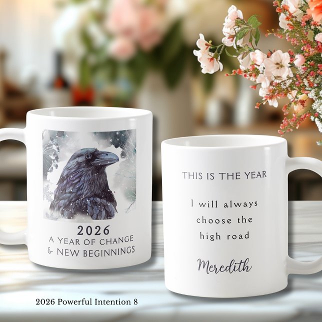 8. Korp 2026 Förändringens År Kraftfull Avsikt Kaffemugg (Raven 2026 Year of Change and New Beginnings Powerful Intention 8 Coffee Mug)