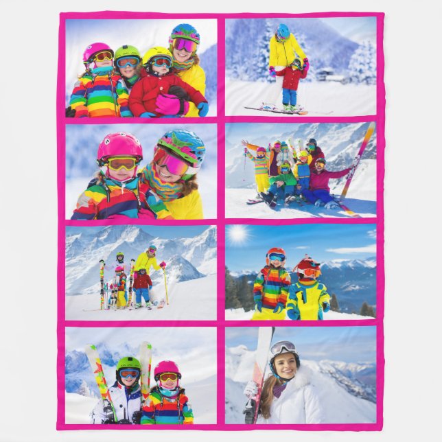 8 Landskapsfoto Grid Collage Varm Rosa  Fleecefilt (Framsidan)