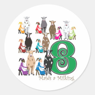 8 Maid Milking Runt Klistermärke