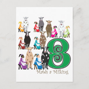 8 Maid Milking Vykort
