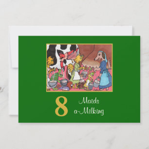 8 Maids a Milking Cute Animals Anpassningsbar jul Julkort