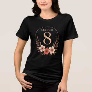 8 mars Blommig Vintage Empowerment Design T Shirt