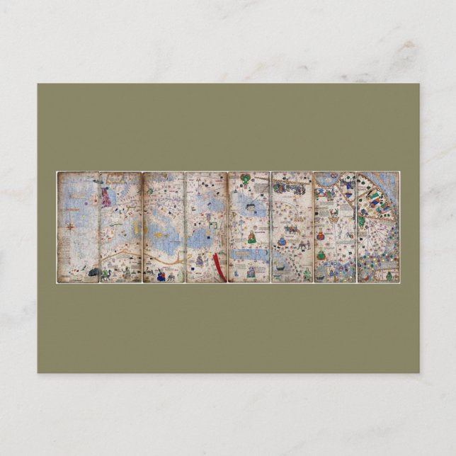 8 Panel Catalan Atlas av Abraham Cresques (1375) Vykort (Framsida)