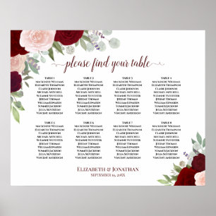 8 passagerardiagram Bord Burgundy, Red & Rosa ros Poster