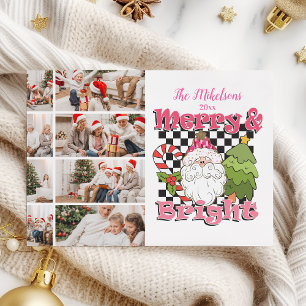 8 Photo Checkered Merry & Bright Jul Julkort