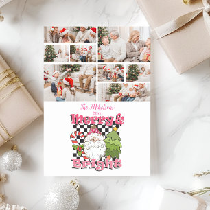 8 Photo Checkered Merry & Bright Jul Julkort