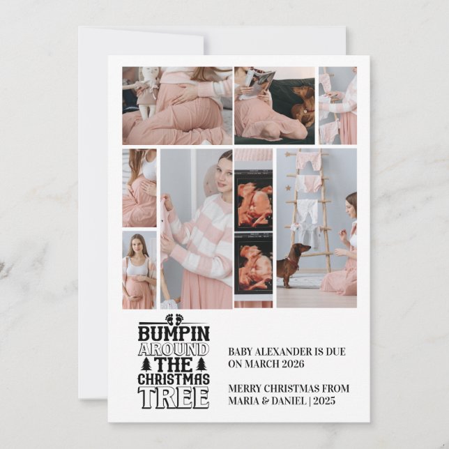 8 Photo Christmas Tree Pregnancy Announcement Julkort (Framsida)