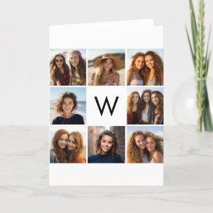 8 Photo Collage Anpassningsbar Monogram Black and Anteckningskort