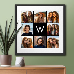 8 Photo Collage Anpassningsbar Monogram Black and  Poster