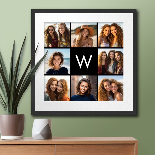 8 Photo Collage Anpassningsbar Monogram Black and  Poster (Custom Poster)