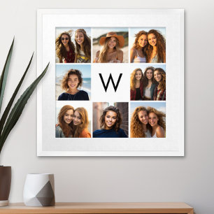 8 Photo Collage Anpassningsbar Monogram Black and  Poster