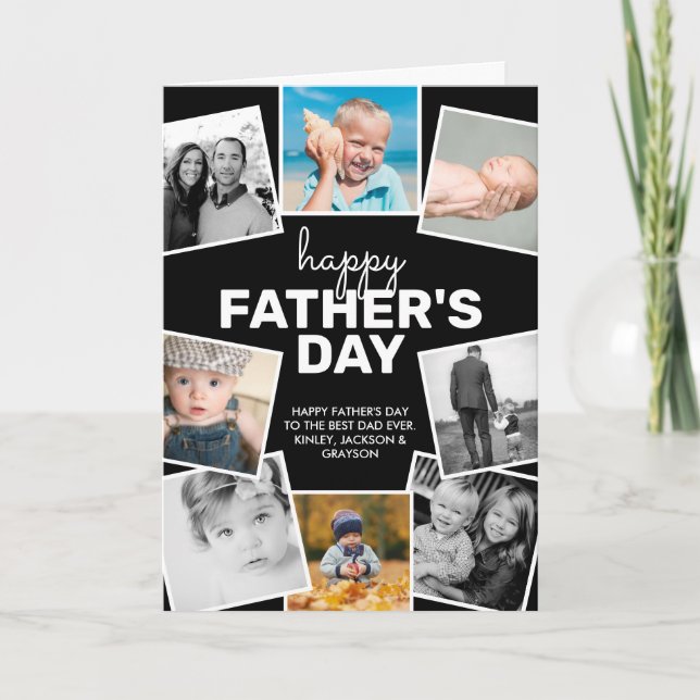8 Photo Collage Black Lycklig Fars dag Kort (Framsida)