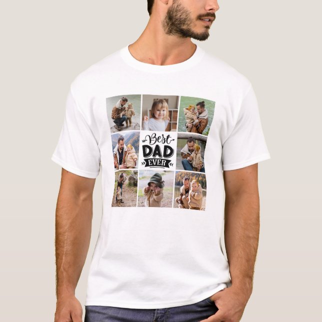 8 Photo Collage Fars dag Best Pappa AldriManar T Shirt (Framsida)