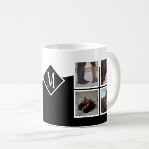 8 Photo Collage Instagram Monogrammed Black Kaffemugg