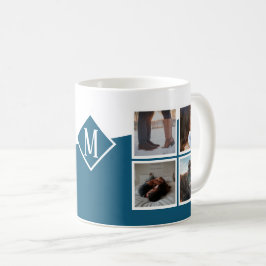 8 Photo Collage Instagram Monogrammed Blue Kaffemugg