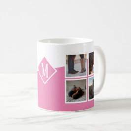 8 Photo Collage Instagram Monogrammed Rosa Kaffemugg