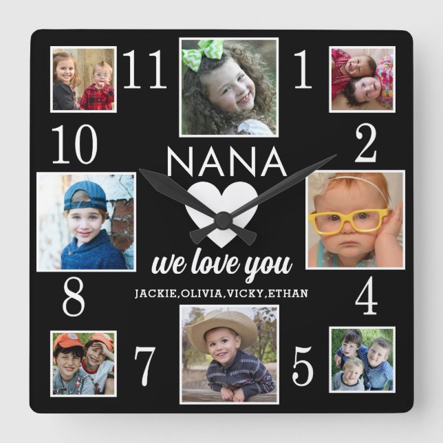 8 Photo Collage Kärlek You Nana Barnbarn Black Fyrkantig Klocka (Framsida)