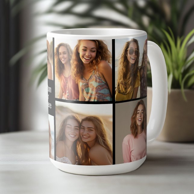 8 Photo Collage Minimalist - svart och vitt rutnät Kaffemugg (Custom Photo Mug)