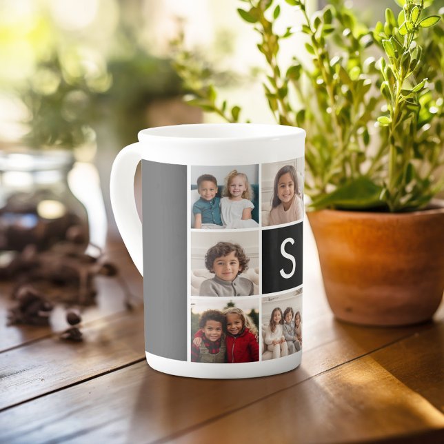 8 Photo Collage Monogram PHOTO 6 behöver arbete Benporslin Mugg (Personalized mug with photos and text, customize completely in the advanced design area)