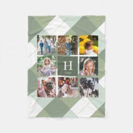 8 Photo Collage Monogram Sage Grönt Gingham Play Fleecefilt