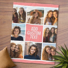 8 Photo Coral Peach Collage Anpassningsbar Monogra Fleecefilt