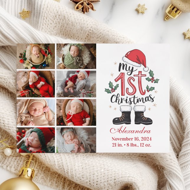 8 Photo Cute Santa Baby 1st Christmas Julkort (Skapare uppladdad)