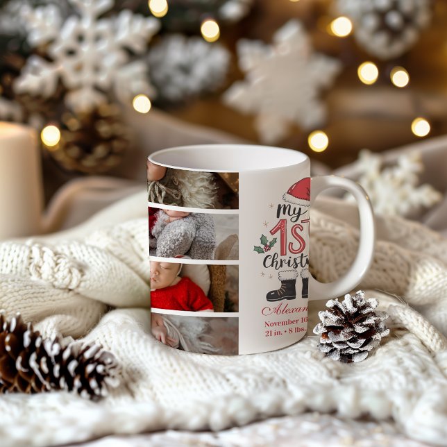8 Photo Cute Santa Baby 1st Christmas Kaffemugg (Skapare uppladdad)