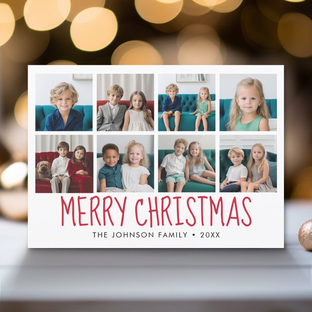 8 Photo God jul Red Mönster Julkort (Modern Holiday Greeting Card with a Family Photo)