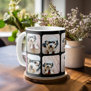 8 Photo Mid Century Mod Photo Collage Black Rosa Kaffemugg