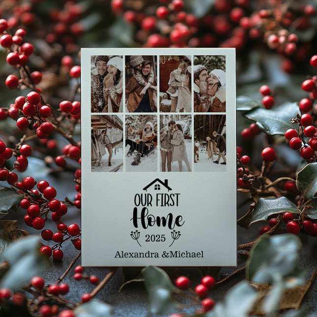 8 Photo Minimialist Christmas Our First Home Julkort (Skapare uppladdad)