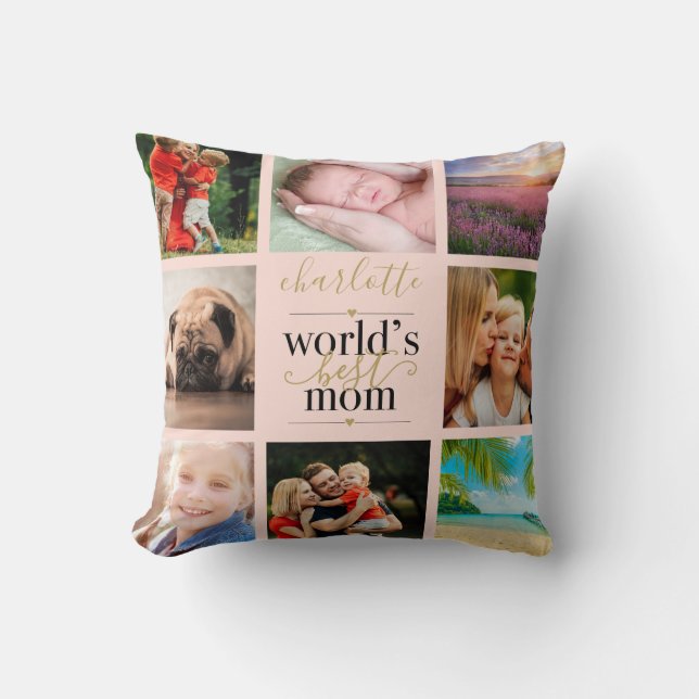 8 Photo Personlig Worlds Bästa Mamma  Rosa Kudde (Framsida)